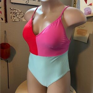 J. Crew Colorblock One-Piece Swimsuit in Red, Mint & Tan